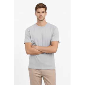 Erkek Bisiklet Yaka Yazlık Kısa kol Düz Tişört Regular Kalıp T-shirt - Gri