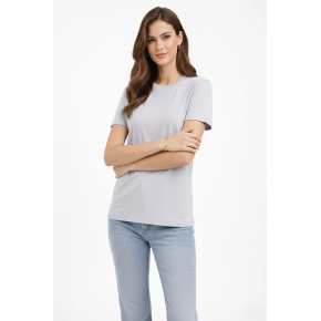 Kadın Bisiklet Yaka Yazlık Kısa kol Düz Tişört Regular Kalıp T-shirt - Gri