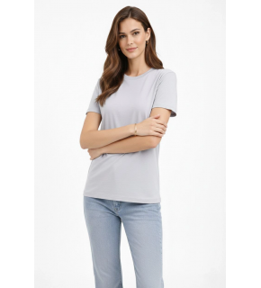Kadın Bisiklet Yaka Yazlık Kısa kol Düz Tişört Regular Kalıp T-shirt - Gri