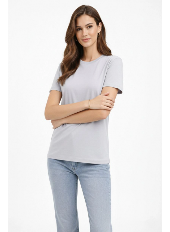 Kadın Bisiklet Yaka Yazlık Kısa kol Düz Tişört Regular Kalıp T-shirt - Gri Kadın Bisiklet Yaka Yazlık Kısa kol Düz Tişört Regular Kalıp T-shirt - Gri