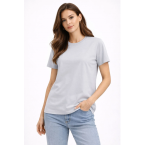 Kadın Bisiklet Yaka Yazlık Kısa kol Düz Tişört Regular Kalıp T-shirt - Gri