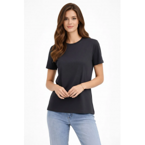 Kadın Bisiklet Yaka Yazlık Kısa kol Düz Tişört Regular Kalıp T-shirt - Füme