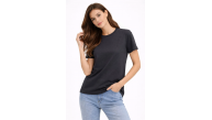 Kadın Bisiklet Yaka Yazlık Kısa kol Düz Tişört Regular Kalıp T-shirt - Füme Kadın Bisiklet Yaka Yazlık Kısa kol Düz Tişört Regular Kalıp T-shirt - Füme