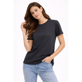 Kadın Bisiklet Yaka Yazlık Kısa kol Düz Tişört Regular Kalıp T-shirt - Füme
