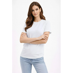 Kadın Bisiklet Yaka Yazlık Kısa kol Düz Tişört Regular Kalıp T-shirt - Beyaz