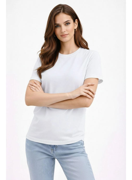Kadın Bisiklet Yaka Yazlık Kısa kol Düz Tişört Regular Kalıp T-shirt - Beyaz Kadın Bisiklet Yaka Yazlık Kısa kol Düz Tişört Regular Kalıp T-shirt - Beyaz
