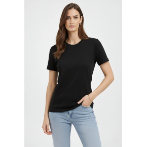 Kadın Bisiklet Yaka Yazlık Kısa kol Düz Tişört Regular Kalıp T-shirt - Siyah