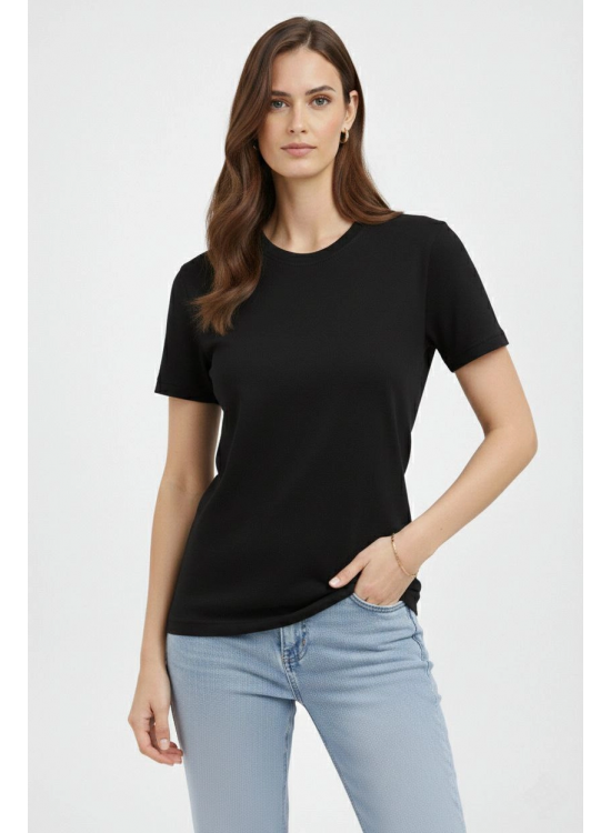 Kadın Bisiklet Yaka Yazlık Kısa kol Düz Tişört Regular Kalıp T-shirt - Siyah Kadın Bisiklet Yaka Yazlık Kısa kol Düz Tişört Regular Kalıp T-shirt - Siyah