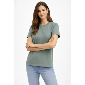 Kadın Bisiklet Yaka Yazlık Kısa kol Düz Tişört Regular Kalıp T-shirt - Mint Yeşili