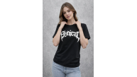 Kadın Kısa Kol Yazlık Tişört Bisiklet Yaka Baskılı Oversize T-Shirt - Siyah Kadın Kısa Kol Yazlık Tişört Bisiklet Yaka Baskılı Oversize T-Shirt - Siyah