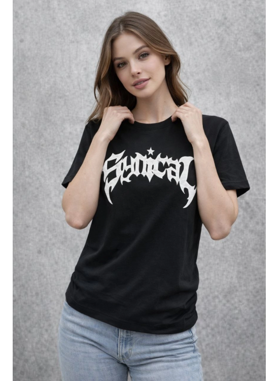 Kadın Kısa Kol Yazlık Tişört Bisiklet Yaka Baskılı Oversize T-Shirt - Siyah Kadın Kısa Kol Yazlık Tişört Bisiklet Yaka Baskılı Oversize T-Shirt - Siyah