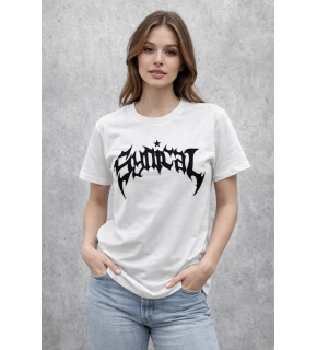 Kadın Kısa Kol Yazlık Tişört Bisiklet Yaka Baskılı Oversize T-Shirt - Beyaz