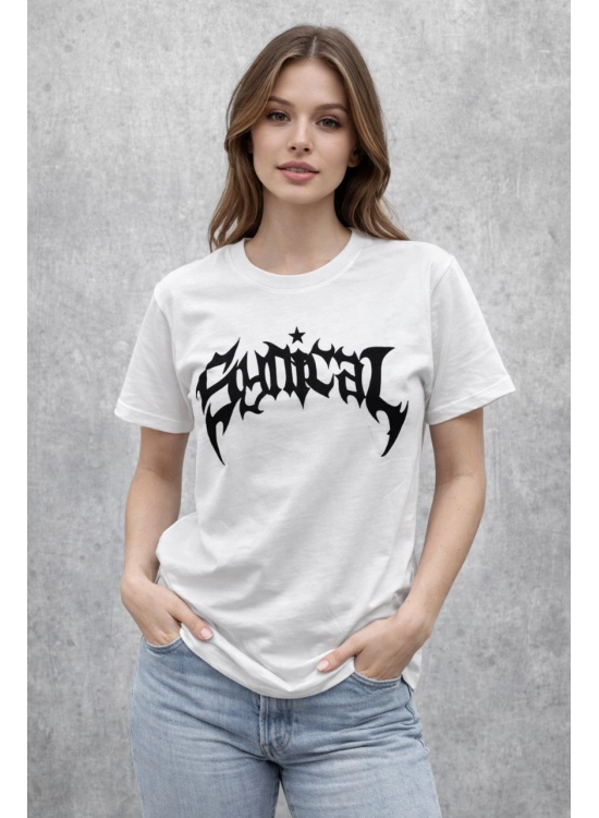 Kadın Kısa Kol Yazlık Tişört Bisiklet Yaka Baskılı Oversize T-Shirt - Beyaz Kadın Kısa Kol Yazlık Tişört Bisiklet Yaka Baskılı Oversize T-Shirt - Beyaz