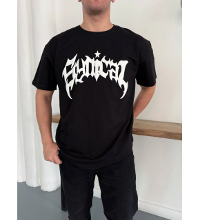 Erkek Kısa Kol Yazlık Tişört Bisiklet Yaka Baskılı Oversize T-Shirt - Siyah