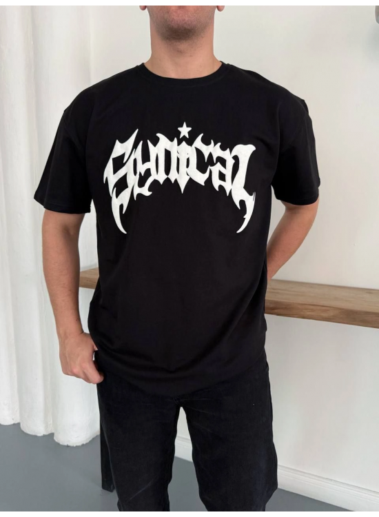 Erkek Kısa Kol Yazlık Tişört Bisiklet Yaka Baskılı Oversize T-Shirt - Siyah Erkek Kısa Kol Yazlık Tişört Bisiklet Yaka Baskılı Oversize T-Shirt - Siyah