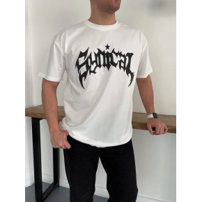 Erkek Kısa Kol Yazlık Tişört Bisiklet Yaka Baskılı Oversize T-Shirt - Beyaz
