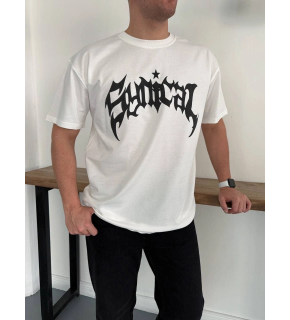 Erkek Kısa Kol Yazlık Tişört Bisiklet Yaka Baskılı Oversize T-Shirt - Beyaz