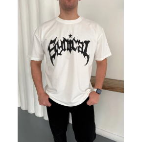 Erkek Kısa Kol Yazlık Tişört Bisiklet Yaka Baskılı Oversize T-Shirt - Beyaz