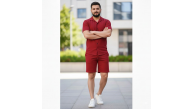 Erkek Waffle Kumaş Kısa Kol Gömlek Şort Takım Regular Yazlık İkili Set - Bordo Erkek Waffle Kumaş Kısa Kol Gömlek Şort Takım Regular Yazlık İkili Set - Bordo