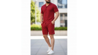 Erkek Waffle Kumaş Kısa Kol Gömlek Şort Takım Regular Yazlık İkili Set - Bordo Erkek Waffle Kumaş Kısa Kol Gömlek Şort Takım Regular Yazlık İkili Set - Bordo