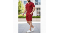 Erkek Waffle Kumaş Kısa Kol Gömlek Şort Takım Regular Yazlık İkili Set - Bordo Erkek Waffle Kumaş Kısa Kol Gömlek Şort Takım Regular Yazlık İkili Set - Bordo