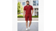 Erkek Waffle Kumaş Kısa Kol Gömlek Şort Takım Regular Yazlık İkili Set - Bordo Erkek Waffle Kumaş Kısa Kol Gömlek Şort Takım Regular Yazlık İkili Set - Bordo
