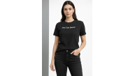 Kadın Wafıl Kumaş Tişört Regular Kalıp Bisiklet Yaka Baskılı T-Shirt - Siyah Kadın Wafıl Kumaş Tişört Regular Kalıp Bisiklet Yaka Baskılı T-Shirt - Siyah