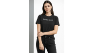 Kadın Wafıl Kumaş Tişört Regular Kalıp Bisiklet Yaka Baskılı T-Shirt - Siyah Kadın Wafıl Kumaş Tişört Regular Kalıp Bisiklet Yaka Baskılı T-Shirt - Siyah