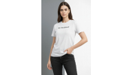 Kadın Wafıl Kumaş Tişört Regular Kalıp Bisiklet Yaka Baskılı T-Shirt - Beyaz Kadın Wafıl Kumaş Tişört Regular Kalıp Bisiklet Yaka Baskılı T-Shirt - Beyaz