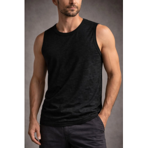 Erkek Flamlı Kumaş Kolsuz Atlet Günlük Fitness Spor T-Shirt - Siyah