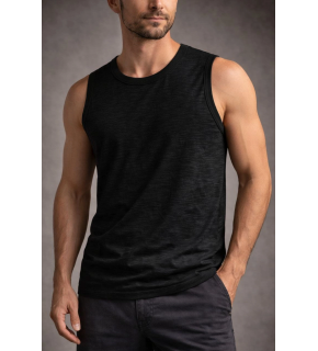Erkek Flamlı Kumaş Kolsuz Atlet Günlük Fitness Spor T-Shirt - Siyah