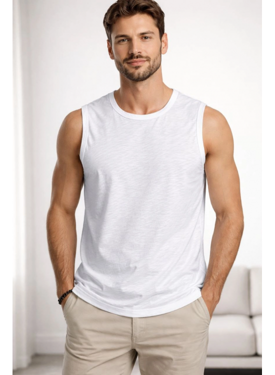 Erkek Flamlı Kumaş Kolsuz Atlet Günlük Fitness Spor T-Shirt - Beyaz Erkek Flamlı Kumaş Kolsuz Atlet Günlük Fitness Spor T-Shirt - Beyaz