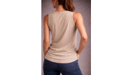 Kadın Flamlı Kumaş Kolsuz Atlet Günlük Fitness Spor T-Shirt - Taş