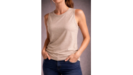 Kadın Flamlı Kumaş Kolsuz Atlet Günlük Fitness Spor T-Shirt - Taş
