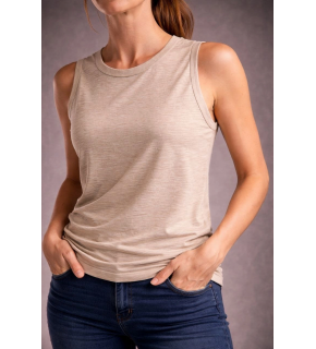 Kadın Flamlı Kumaş Kolsuz Atlet Günlük Fitness Spor T-Shirt - Taş