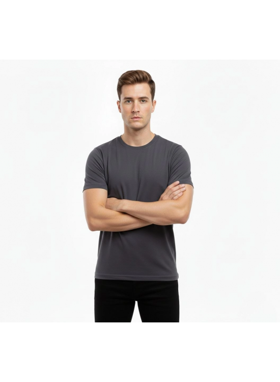Erkek Bisiklet Yaka Slim Fit dar kesim Likralı Tişört - Füme Erkek Bisiklet Yaka Slim Fit dar kesim Likralı Tişört - Füme