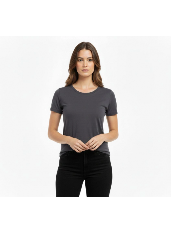 Kadın T-Shirt Bisiklet Yaka Slim Fit Likralı Tişört Yazlık Basic Body - Füme Kadın T-Shirt Bisiklet Yaka Slim Fit Likralı Tişört Yazlık Basic Body - Füme