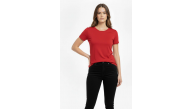 Kadın Bisiklet Yaka Slim Fit Likralı Tişört - Kırmızı Kadın Bisiklet Yaka Slim Fit Likralı Tişört - Kırmızı