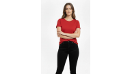 Kadın Bisiklet Yaka Slim Fit Likralı Tişört - Kırmızı Kadın Bisiklet Yaka Slim Fit Likralı Tişört - Kırmızı