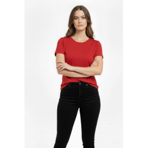 Kadın Bisiklet Yaka Slim Fit Likralı Tişört - Kırmızı