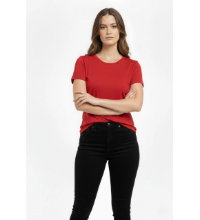Kadın Bisiklet Yaka Slim Fit Likralı Tişört - Kırmızı
