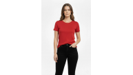 Kadın Bisiklet Yaka Slim Fit Likralı Tişört - Kırmızı Kadın Bisiklet Yaka Slim Fit Likralı Tişört - Kırmızı