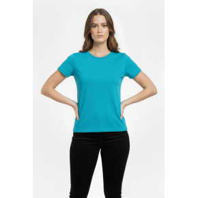 Kadın T-Shirt Bisiklet Yaka Slim Fit Likralı Tişört Yazlık Basic Body - Turkuvaz