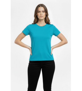 Kadın T-Shirt Bisiklet Yaka Slim Fit Likralı Tişört Yazlık Basic Body - Turkuvaz