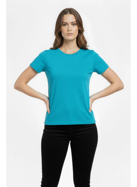 Kadın T-Shirt Bisiklet Yaka Slim Fit Likralı Tişört Yazlık Basic Body - Turkuvaz Kadın T-Shirt Bisiklet Yaka Slim Fit Likralı Tişört Yazlık Basic Body - Turkuvaz