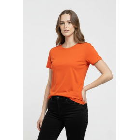 Kadın T-Shirt Bisiklet Yaka Slim Fit Likralı Tişört Yazlık Basic Body - Turuncu