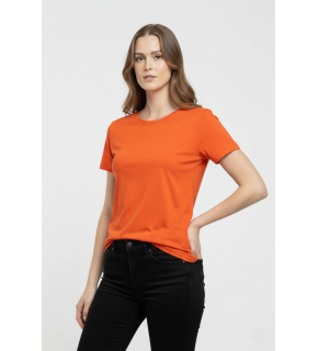 Kadın T-Shirt Bisiklet Yaka Slim Fit Likralı Tişört Yazlık Basic Body - Turuncu