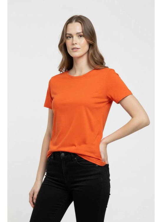 Kadın T-Shirt Bisiklet Yaka Slim Fit Likralı Tişört Yazlık Basic Body - Turuncu Kadın T-Shirt Bisiklet Yaka Slim Fit Likralı Tişört Yazlık Basic Body - Turuncu