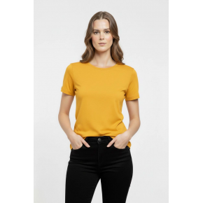 Kadın T-Shirt Bisiklet Yaka Slim Fit Likralı Tişört Yazlık Basic Body - Sarı