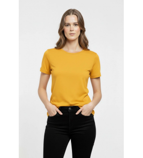 Kadın T-Shirt Bisiklet Yaka Slim Fit Likralı Tişört Yazlık Basic Body - Sarı